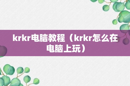 krkr电脑教程（krkr怎么在电脑上玩）