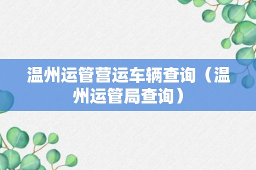 温州运管营运车辆查询（温州运管局查询）