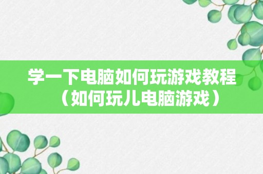 学一下电脑如何玩游戏教程（如何玩儿电脑游戏）