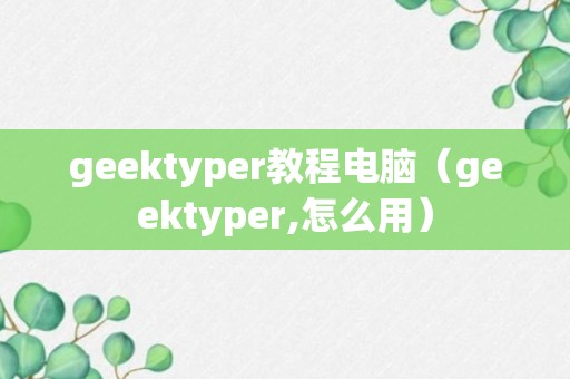 geektyper教程电脑（geektyper,怎么用）