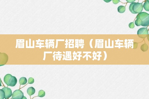 眉山车辆厂招聘（眉山车辆厂待遇好不好）