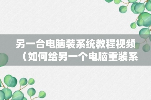 另一台电脑装系统教程视频（如何给另一个电脑重装系统?）