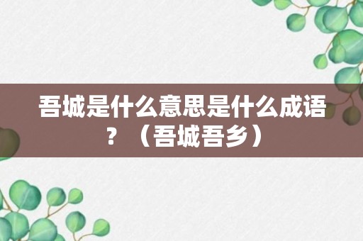 吾城是什么意思是什么成语？（吾城吾乡）