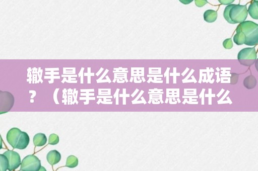 辙手是什么意思是什么成语？（辙手是什么意思是什么成语啊）