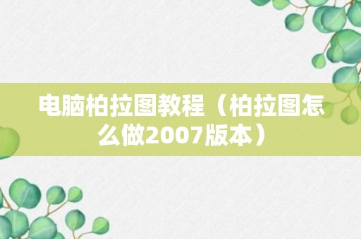 电脑柏拉图教程（柏拉图怎么做2007版本）