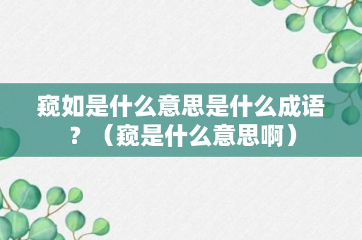 窥如是什么意思是什么成语？（窥是什么意思啊）