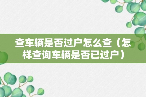 查车辆是否过户怎么查（怎样查询车辆是否已过户）