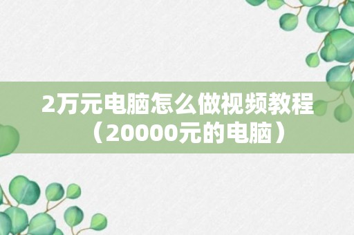 2万元电脑怎么做视频教程（20000元的电脑）