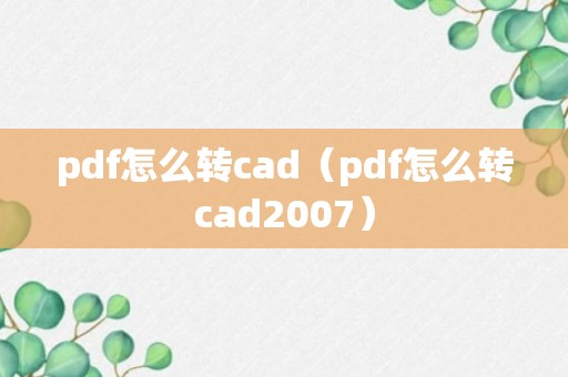 pdf怎么转cad（pdf怎么转cad2007）