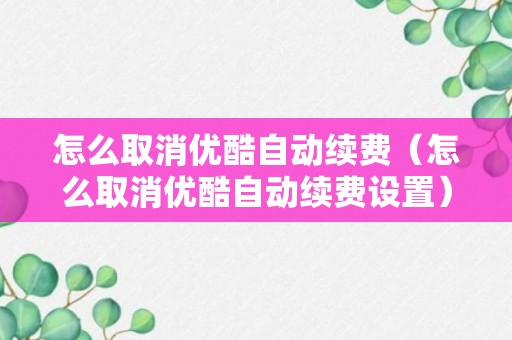 怎么取消优酷自动续费（怎么取消优酷自动续费设置）