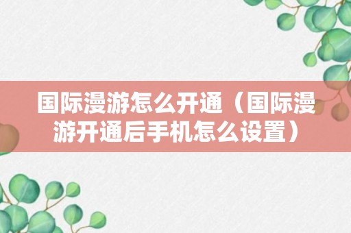 国际漫游怎么开通（国际漫游开通后手机怎么设置）