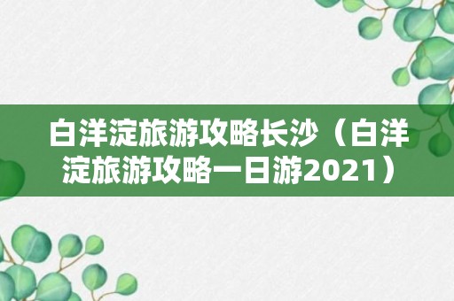 白洋淀旅游攻略长沙（白洋淀旅游攻略一日游2021）