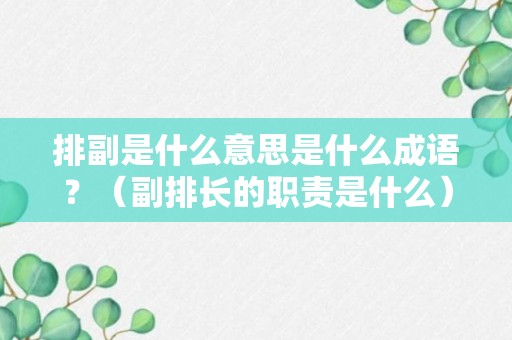 排副是什么意思是什么成语？（副排长的职责是什么）