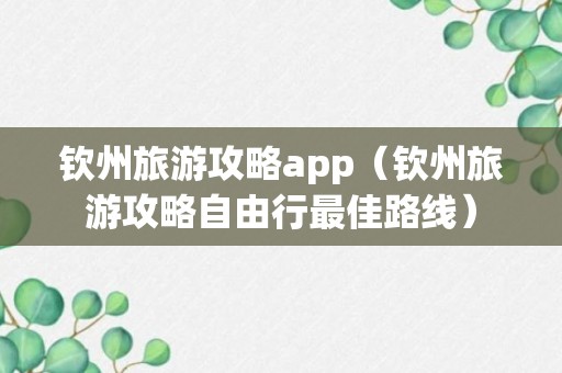 钦州旅游攻略app（钦州旅游攻略自由行最佳路线）