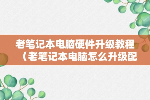 老笔记本电脑硬件升级教程（老笔记本电脑怎么升级配置）