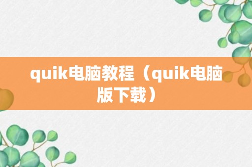 quik电脑教程（quik电脑版下载）