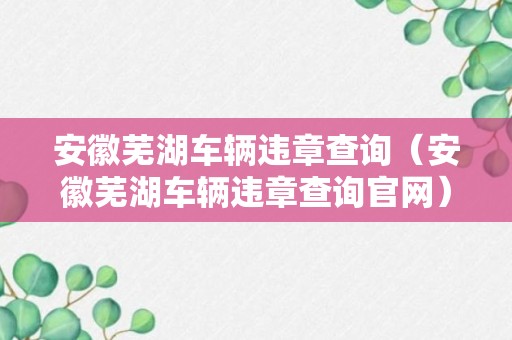 安徽芜湖车辆违章查询（安徽芜湖车辆违章查询官网）