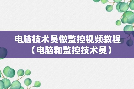 电脑技术员做监控视频教程（电脑和监控技术员）