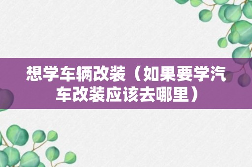 想学车辆改装（如果要学汽车改装应该去哪里）