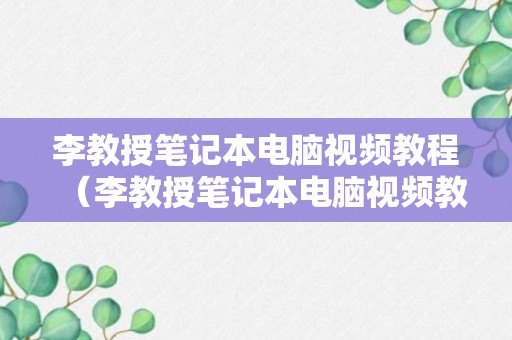 李教授笔记本电脑视频教程（李教授笔记本电脑视频教程在线观看）