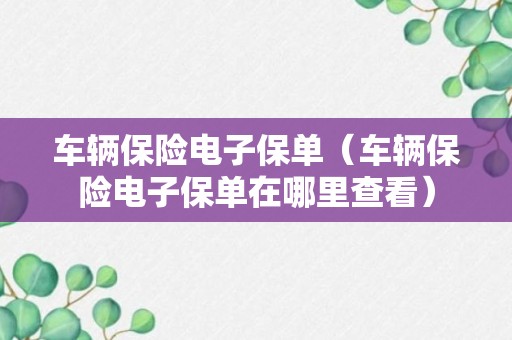 车辆保险电子保单（车辆保险电子保单在哪里查看）