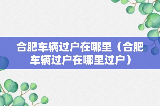 合肥车辆过户在哪里（合肥车辆过户在哪里过户）