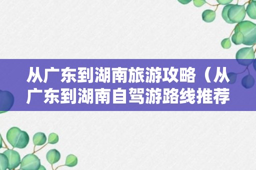 从广东到湖南旅游攻略（从广东到湖南自驾游路线推荐）