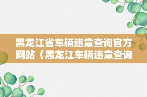 黑龙江省车辆违章查询官方网站（黑龙江车辆违章查询网上查询）