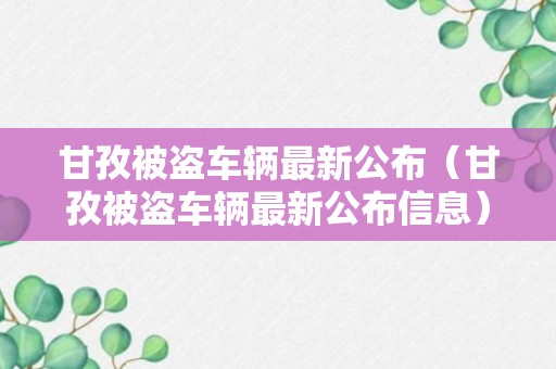 甘孜被盗车辆最新公布（甘孜被盗车辆最新公布信息）