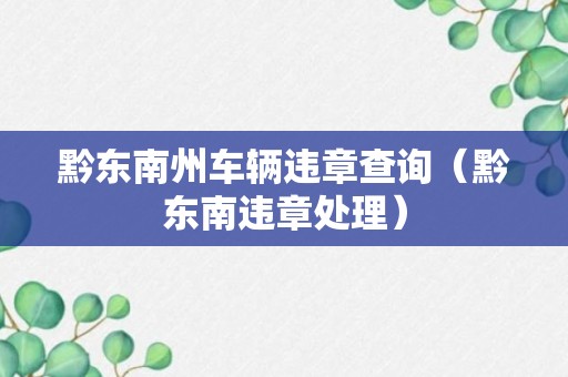 黔东南州车辆违章查询（黔东南违章处理）