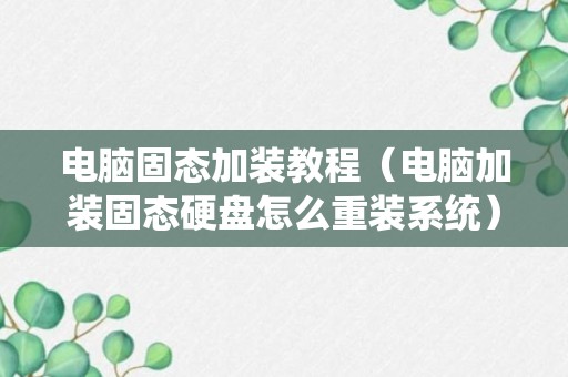 电脑固态加装教程（电脑加装固态硬盘怎么重装系统）