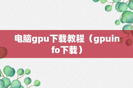 电脑gpu下载教程（gpuinfo下载）