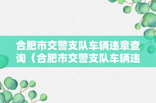 合肥市交警支队车辆违章查询（合肥市交警支队车辆违章查询电话）