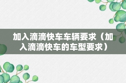 加入滴滴快车车辆要求（加入滴滴快车的车型要求）