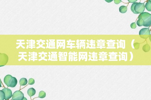 天津交通网车辆违章查询（天津交通智能网违章查询）