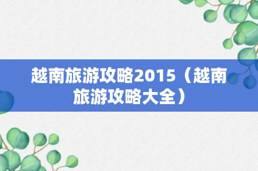 越南旅游攻略2015（越南旅游攻略大全）