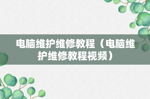 电脑维护维修教程（电脑维护维修教程视频）