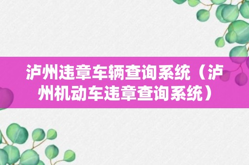 泸州违章车辆查询系统（泸州机动车违章查询系统）