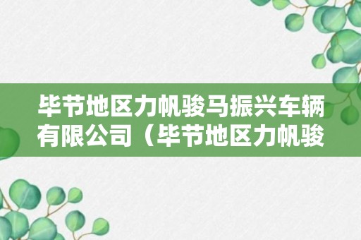 毕节地区力帆骏马振兴车辆有限公司（毕节地区力帆骏马振兴车辆有限公司招聘）