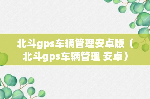 北斗gps车辆管理安卓版（北斗gps车辆管理 安卓）