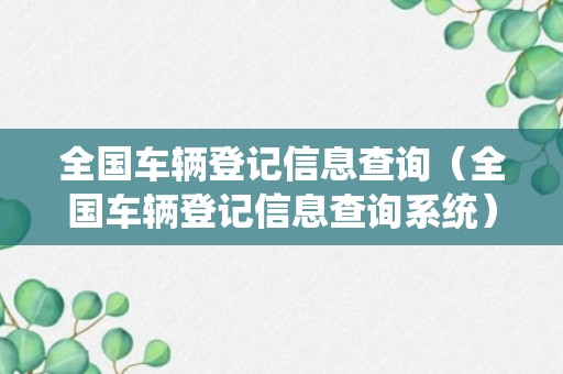 全国车辆登记信息查询（全国车辆登记信息查询系统）