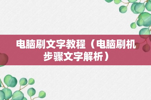 电脑刷文字教程（电脑刷机步骤文字解析）