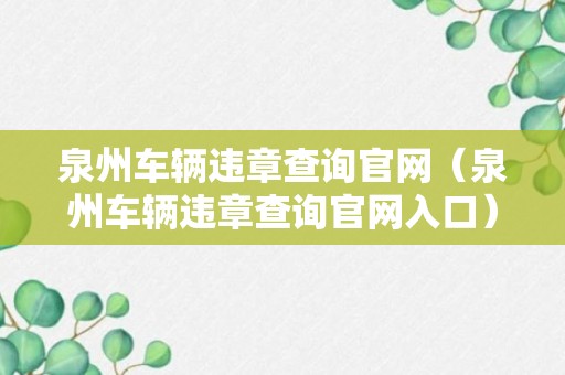 泉州车辆违章查询官网（泉州车辆违章查询官网入口）