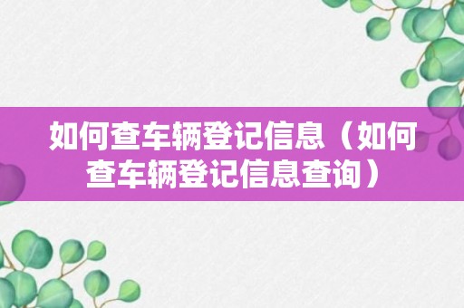 如何查车辆登记信息（如何查车辆登记信息查询）