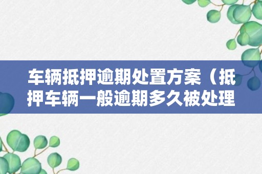 车辆抵押逾期处置方案（抵押车辆一般逾期多久被处理）