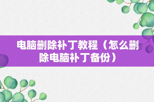 电脑删除补丁教程（怎么删除电脑补丁备份）