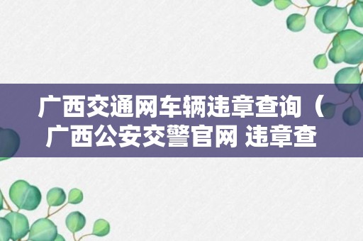 广西交通网车辆违章查询（广西公安交警官网 违章查询）