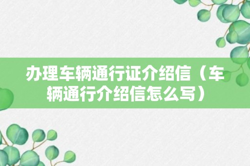 办理车辆通行证介绍信（车辆通行介绍信怎么写）