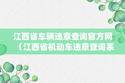 江西省车辆违章查询官方网（江西省机动车违章查询系统）