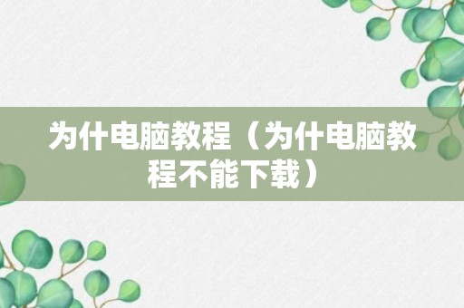 为什电脑教程（为什电脑教程不能下载）